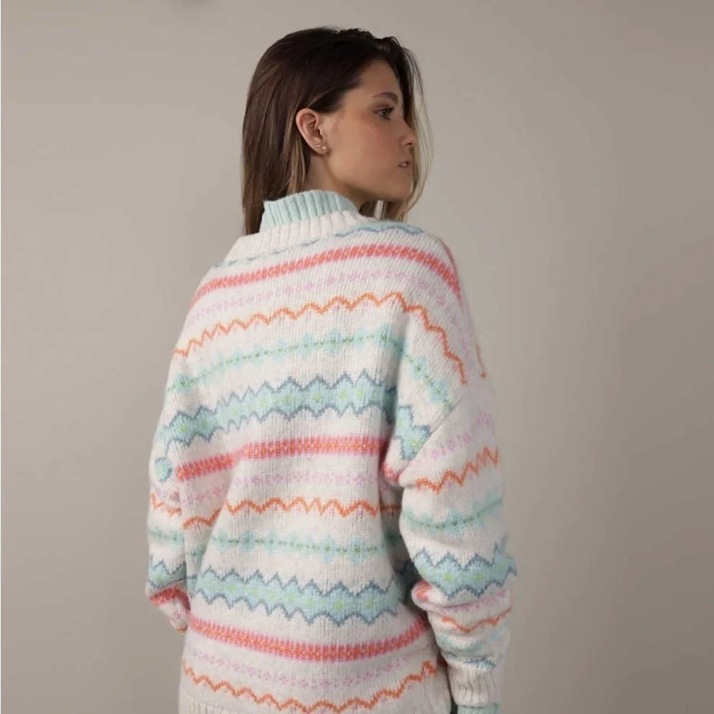 AE American Eagle Oversized Fair Isle Clean Girl Crewneck Sweater S Small